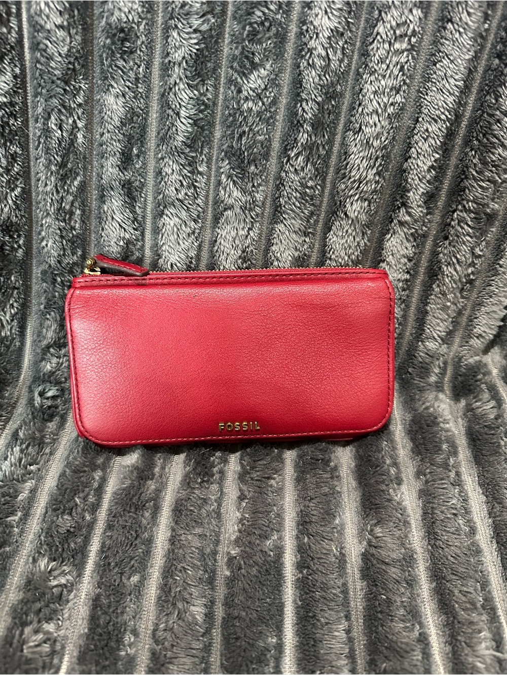 Fossil Red Leather Wallet with Gold Logo